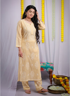 Eraya Beige - Mul Chanderi Nargis Chikankari Set
