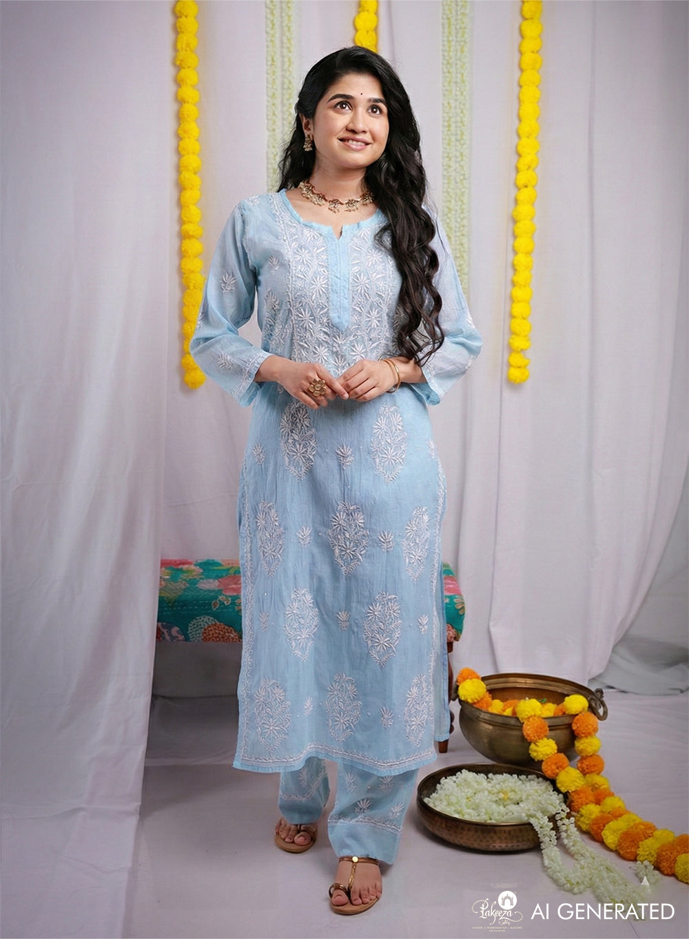 Eraya Baby Blue - Mul Chanderi Nargis Chikankari Set