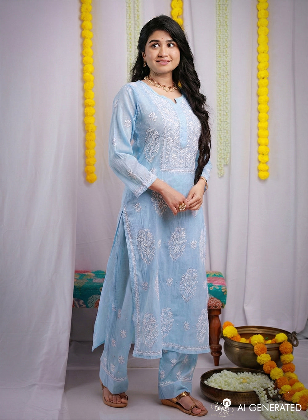 Eraya Baby Blue - Mul Chanderi Nargis Chikankari Set