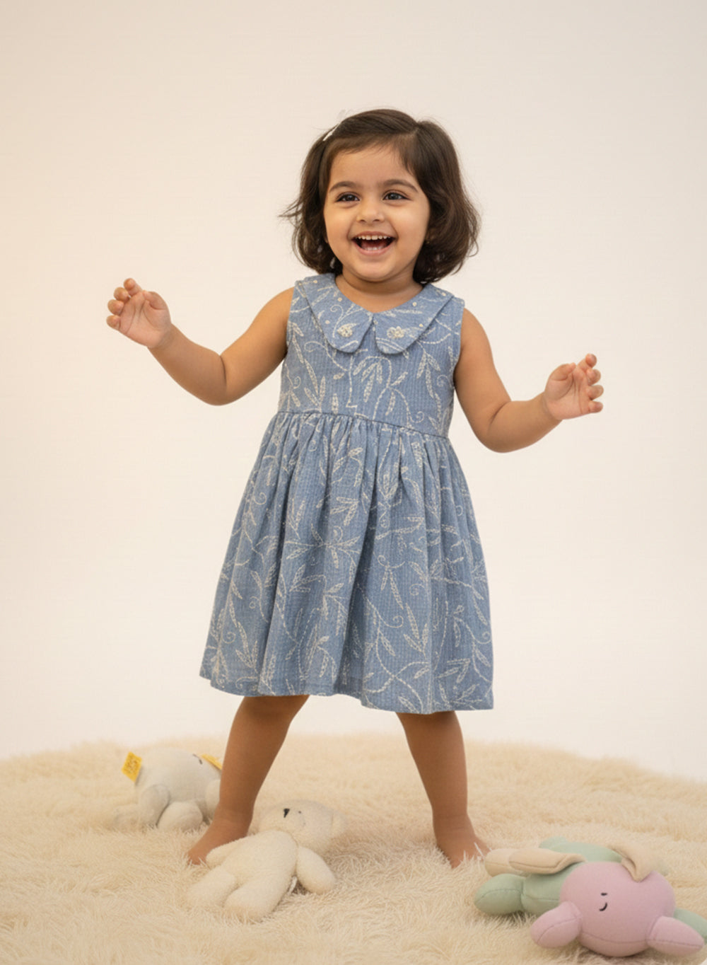 Kali - Blue Kota Cotton Chikankari Nanhe Farishtey Girls Frock