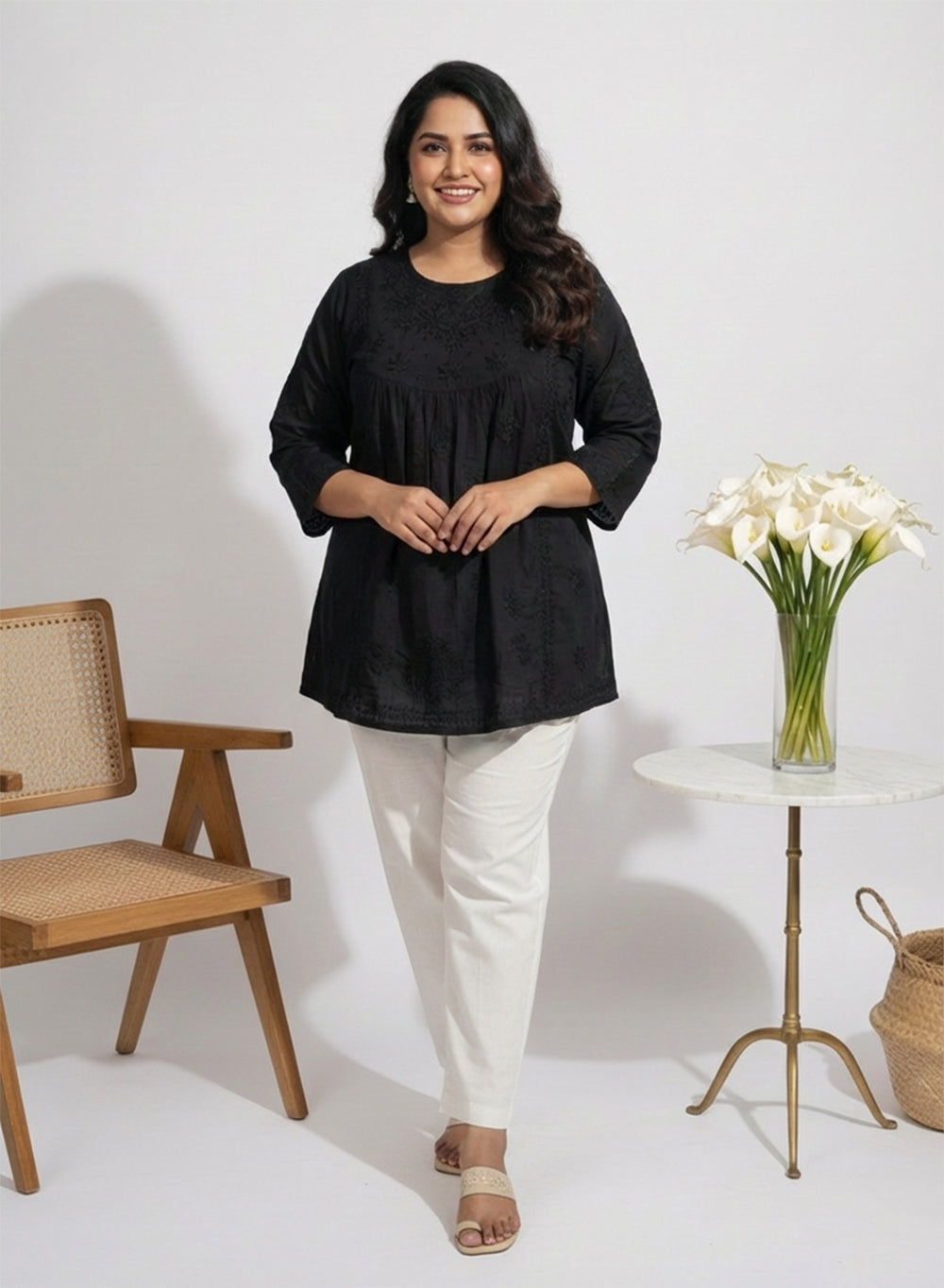 Black - Resham Thread Gulshan Chikankari Short Top