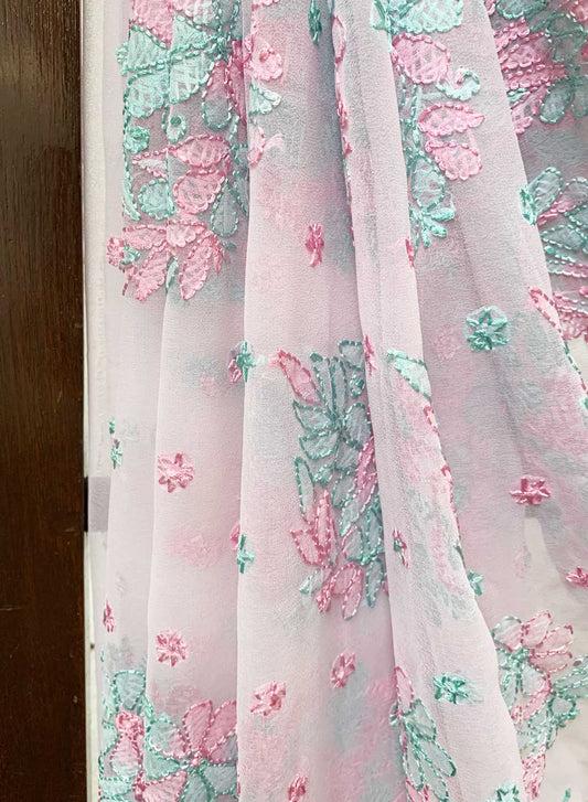 Baby Pink Multicolored - Aks Georgette Saree