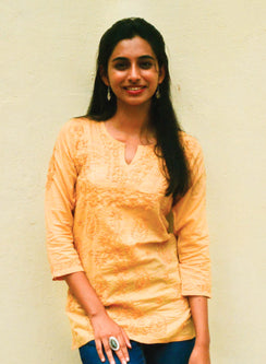 Beige Checks - Gulshan Cotton Chikankari Short Top