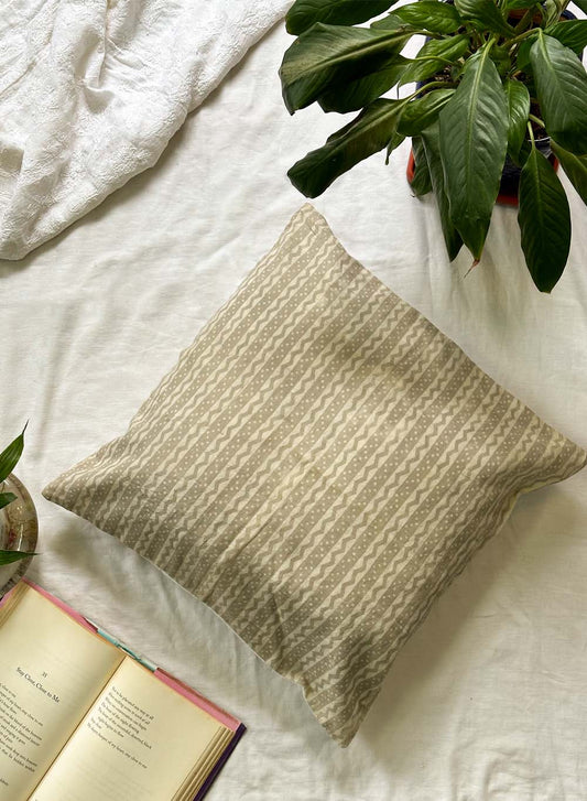 Beige Line - Gharaonda Cotton Cushion Cover