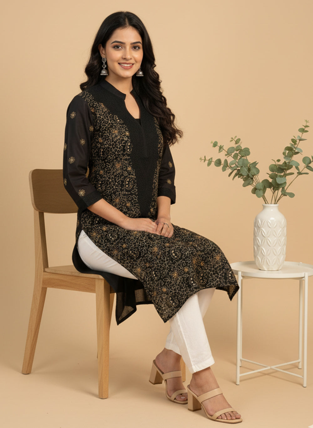 Black - Bahaar Cotton Terry Voile Chikankari Kurta