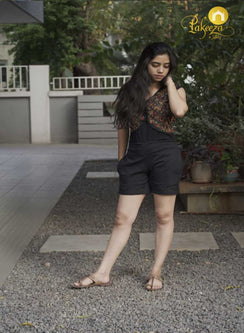 Black - Chikankari Cotton Shorts
