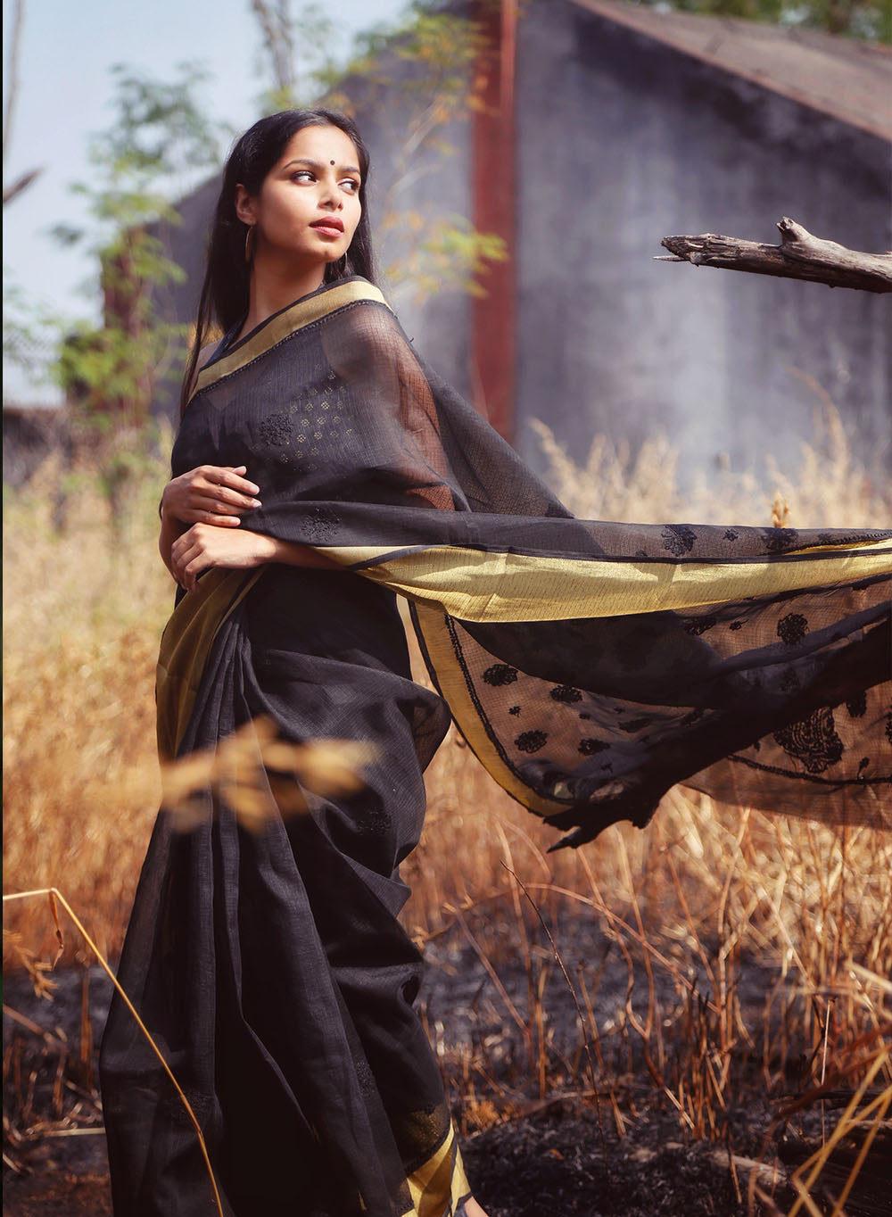 Pure Cotton Begumpuri Handloom Saree with a woven booti pallu – Essence of  India