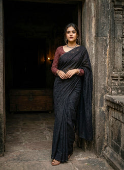 Shabnam Black - Aks Cotton Tepchi Chikankari Saree