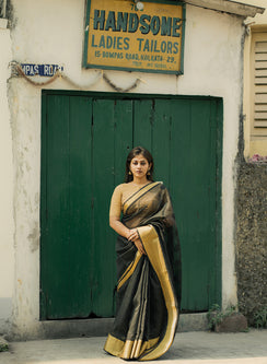 Black Zari Kota Chanderi - Aks Cotton Chikankari Saree
