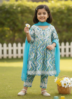 Pankhudi - Sky Blue Mul Cotton Chikankari Nanhe Farishtey Kidswear Set