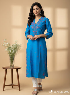 Blue - Bahaar Cotton Chikankari Kurta