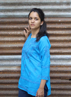 Blue - Gulshan Cotton Chikankari Short Top