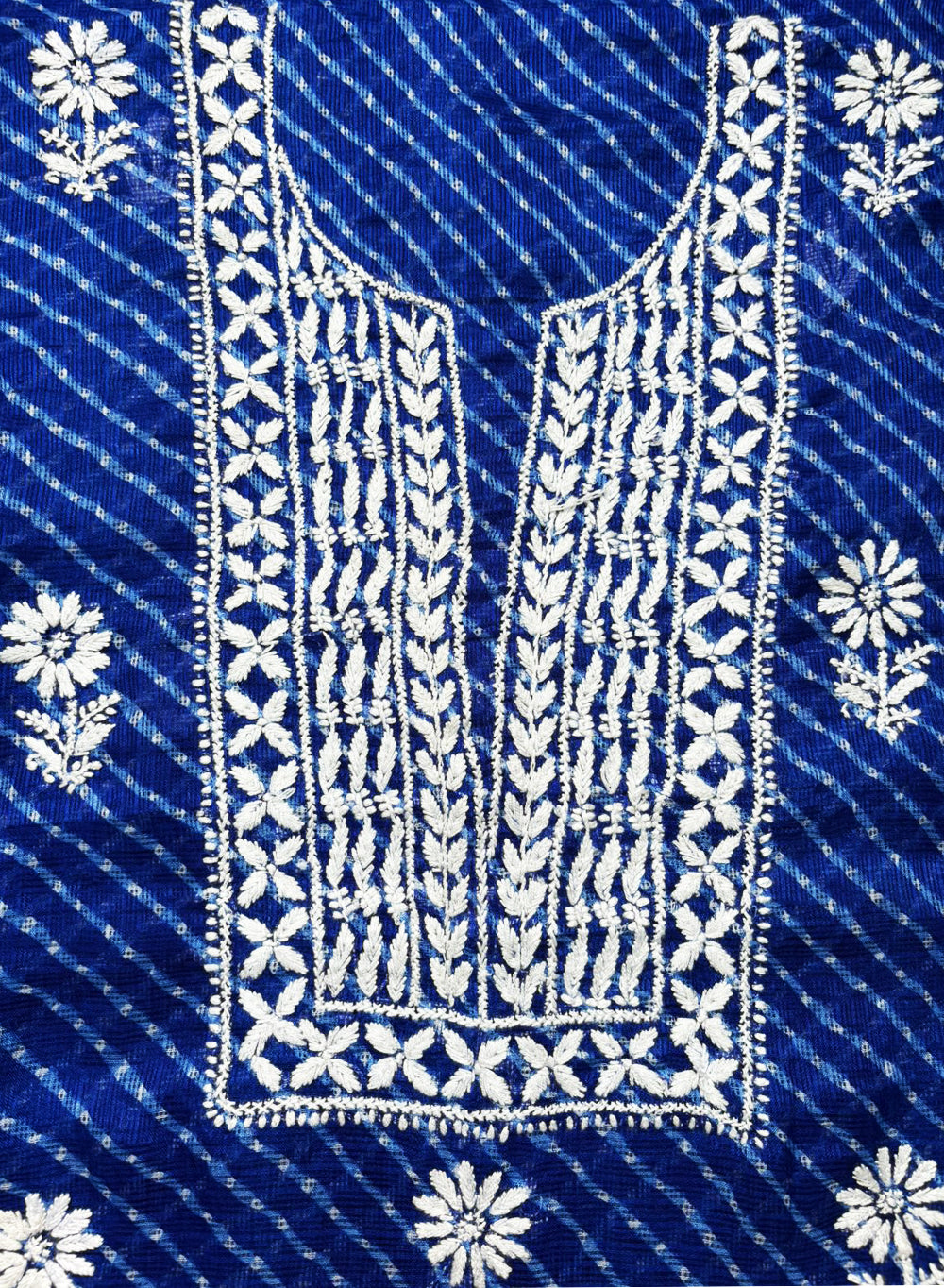 Dark Blue Lehariya - Nayaab Kota Cotton Chikankari Kurta & Dupatta Set