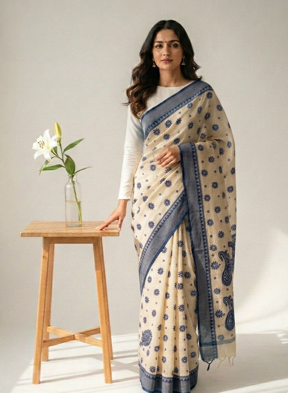Dark Blue Dhoop Chaav - Aks Super Net Chikankari Saree