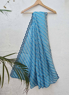 Blue Lehariya - Nazm Kota Chikankari Cotton Dupatta with Sequins