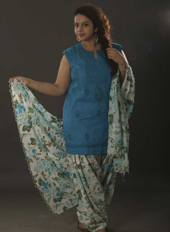 Blue Sleeveless - Gulshan Cotton Chikankari Short Top