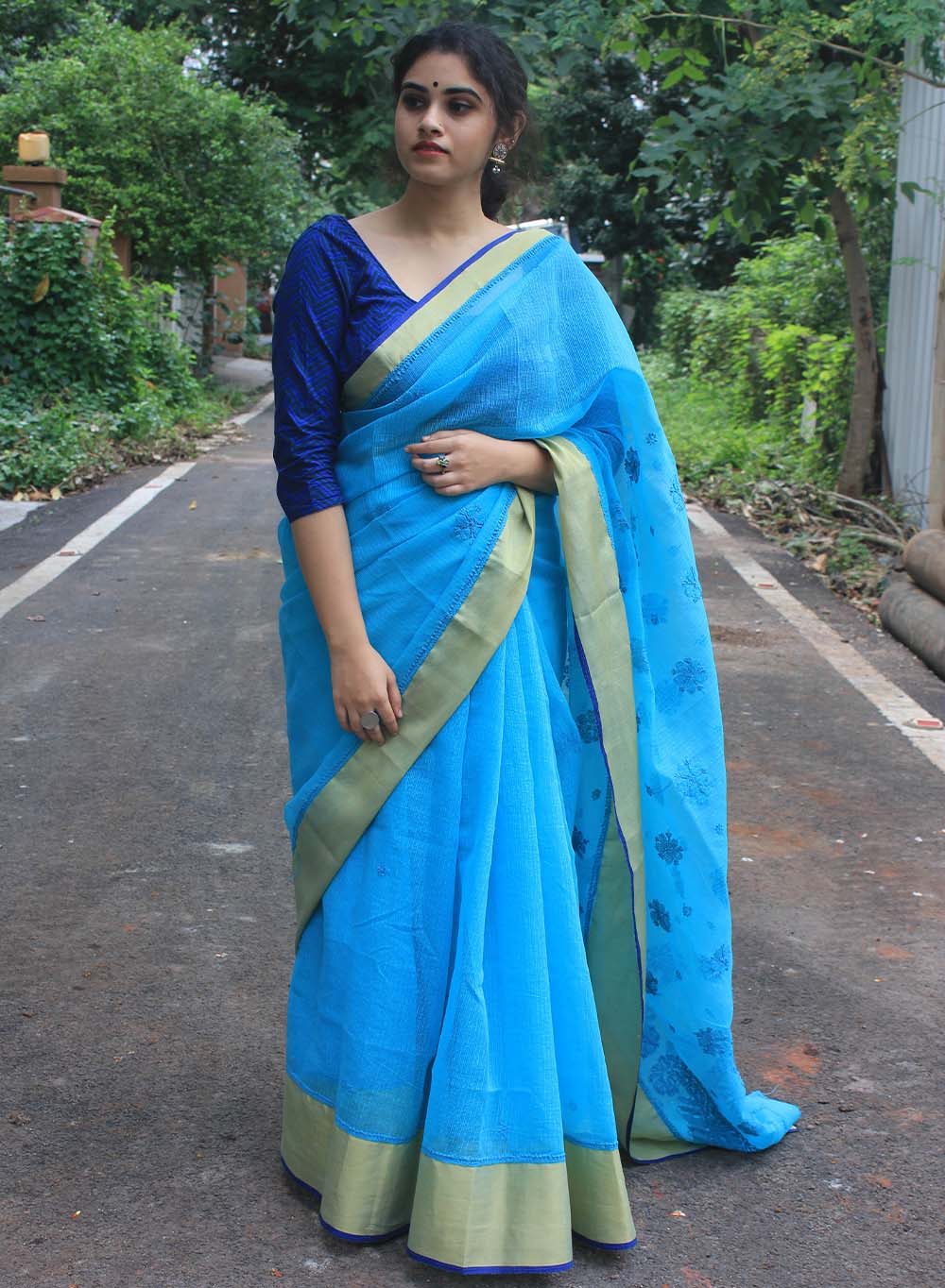 Buy Sutisaree Captivating Navy Blue Colour Cotton Silk Saree