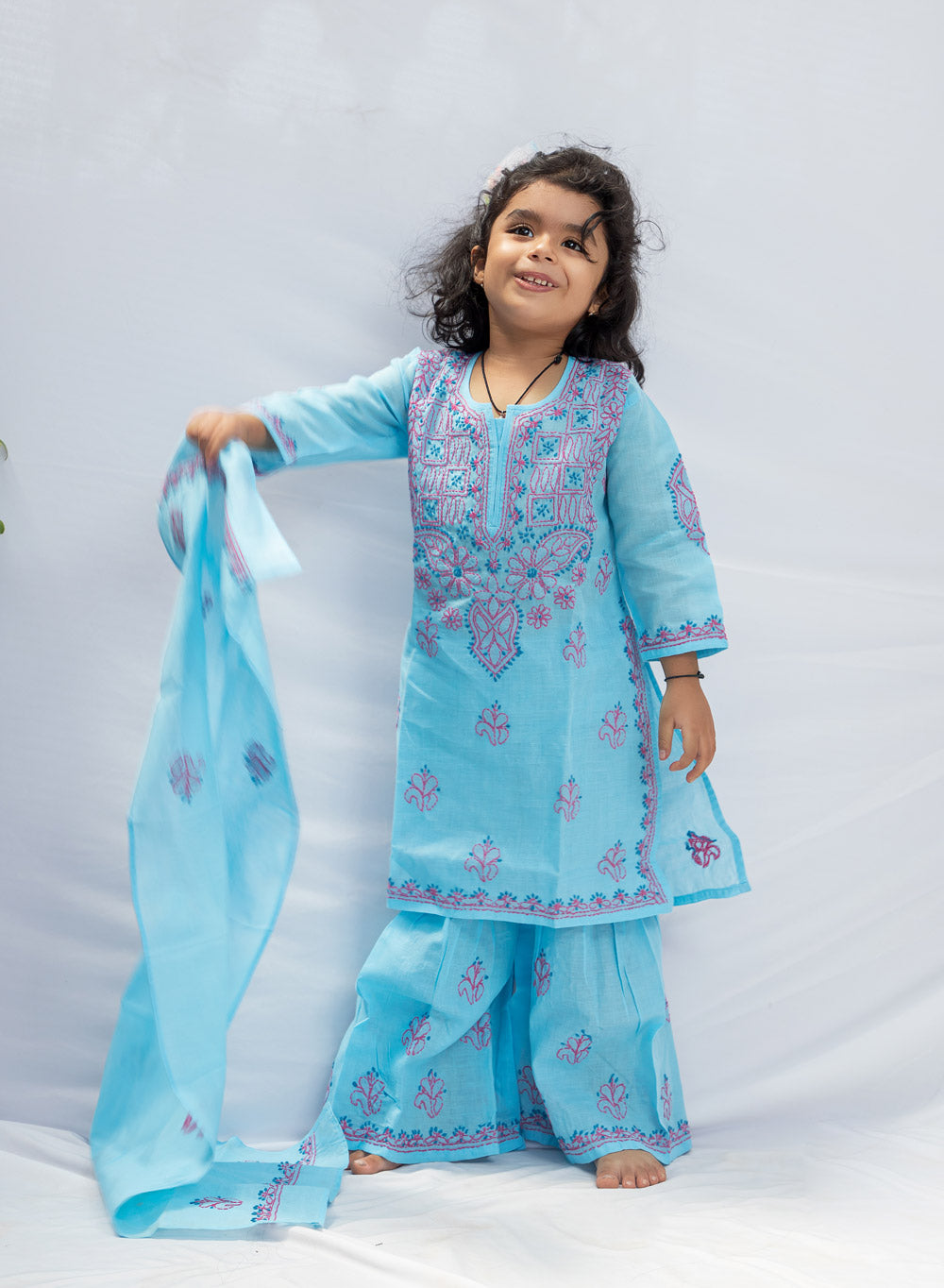 Blue & Pink - Nanhe Farishtery Cotton Gharara Set