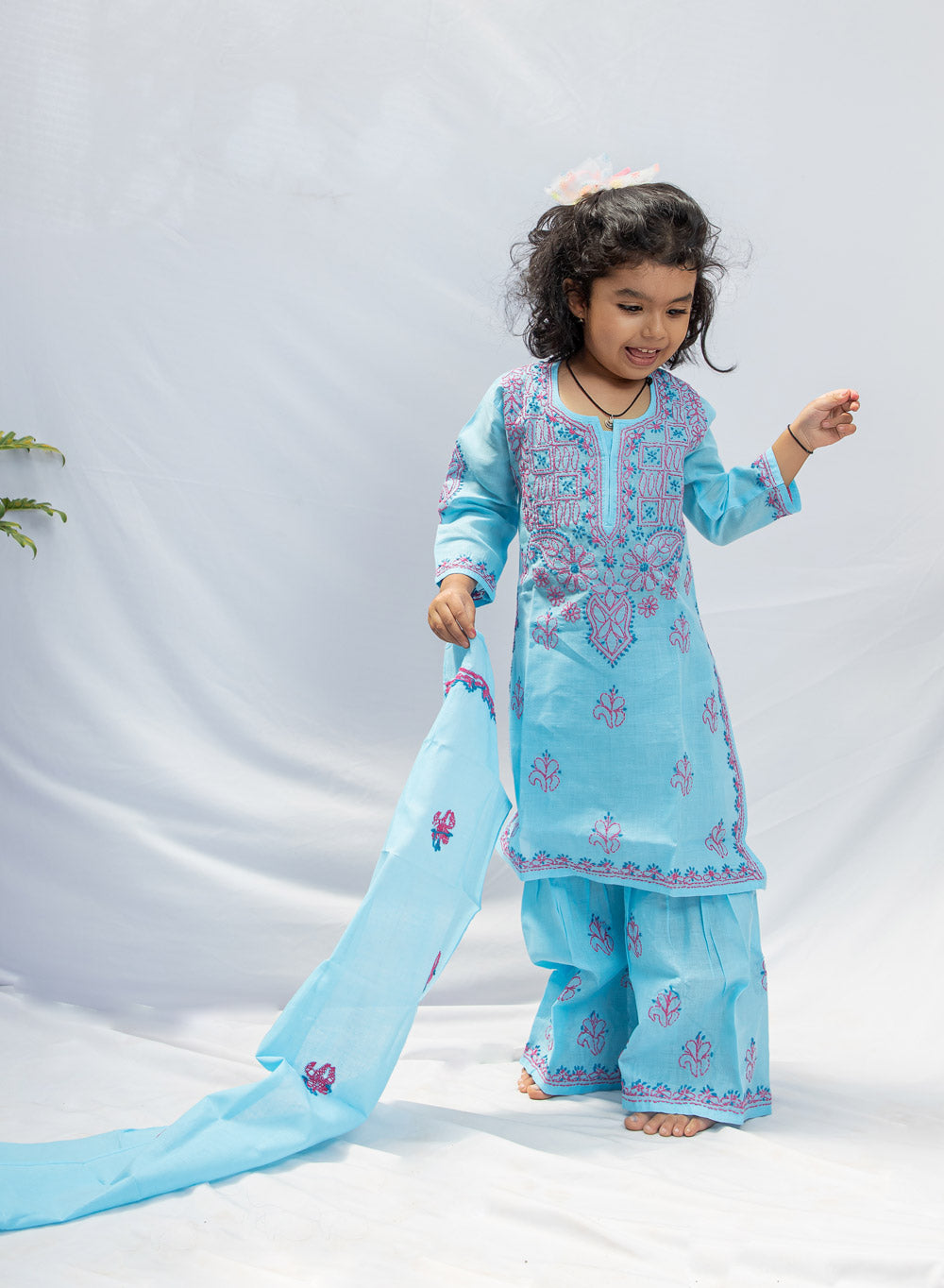 Blue & Pink - Nanhe Farishtery Cotton Gharara Set