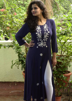 Navy Blue -  chikankari Bohemian Dress