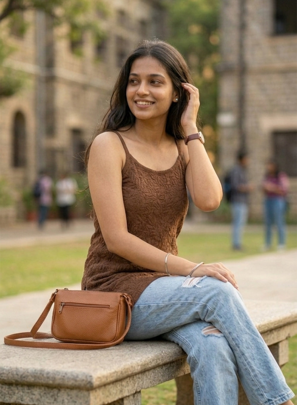 Noori Brown Cotton - Bahaar Noodle Strap Chikankari Short Kurta