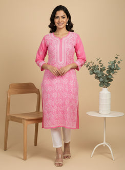 Bubblegum Pink - Bahaar Cotton Terry Voile Chikankari Kurta