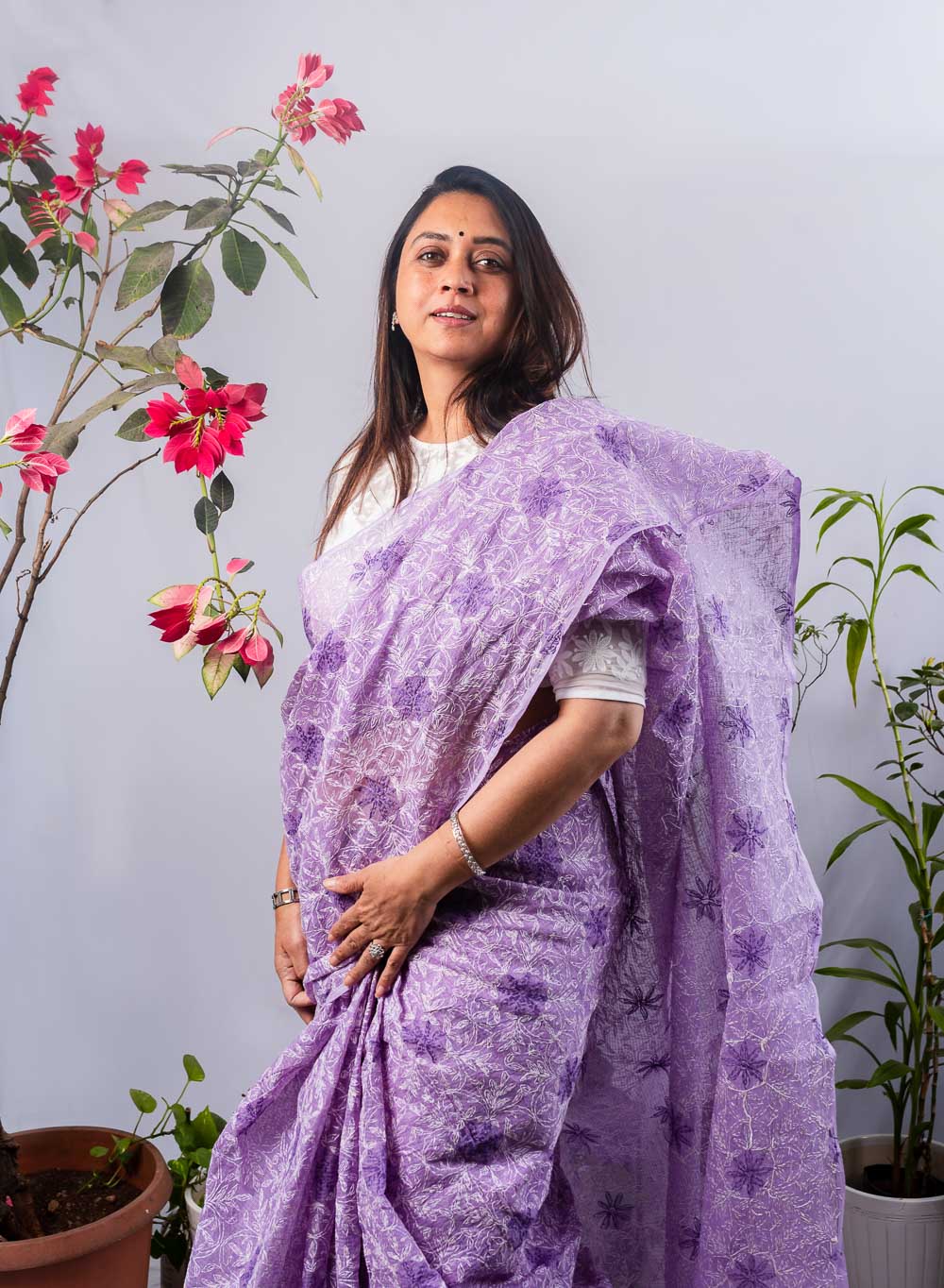 Guncha Lavender - Dual Thread Aks Cotton Tepchi Chikankari Saree