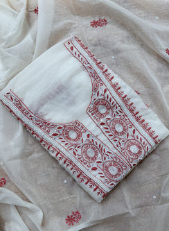 White & Brown - Moti & Katdana Nayaab Mul Chanderi Kurta & Dupatta Set