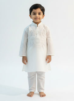 Eklavya White - Cotton Chikankari Kidswear Kurta