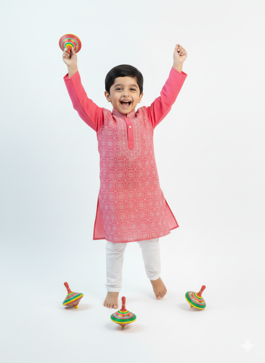Peach Pink Front Jaal - Cotton Chikankari Kurta