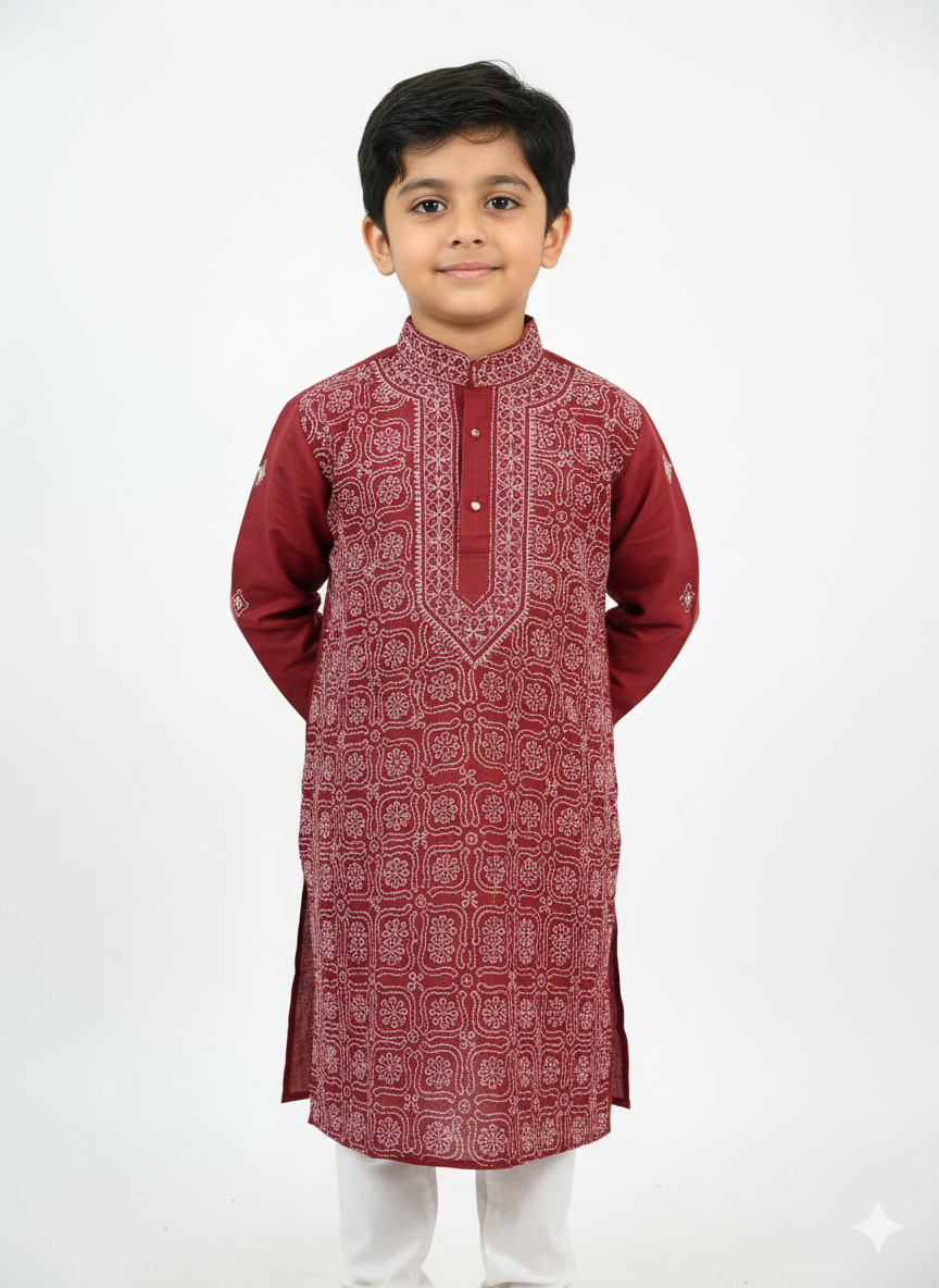 Maroon Front Jaal - Cotton Chikankari Kurta