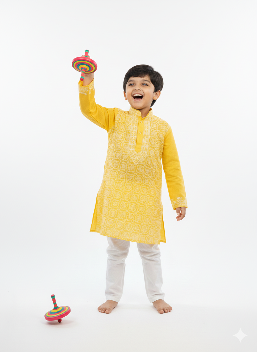 Mango Front Jaal - Cotton Chikankari Kurta