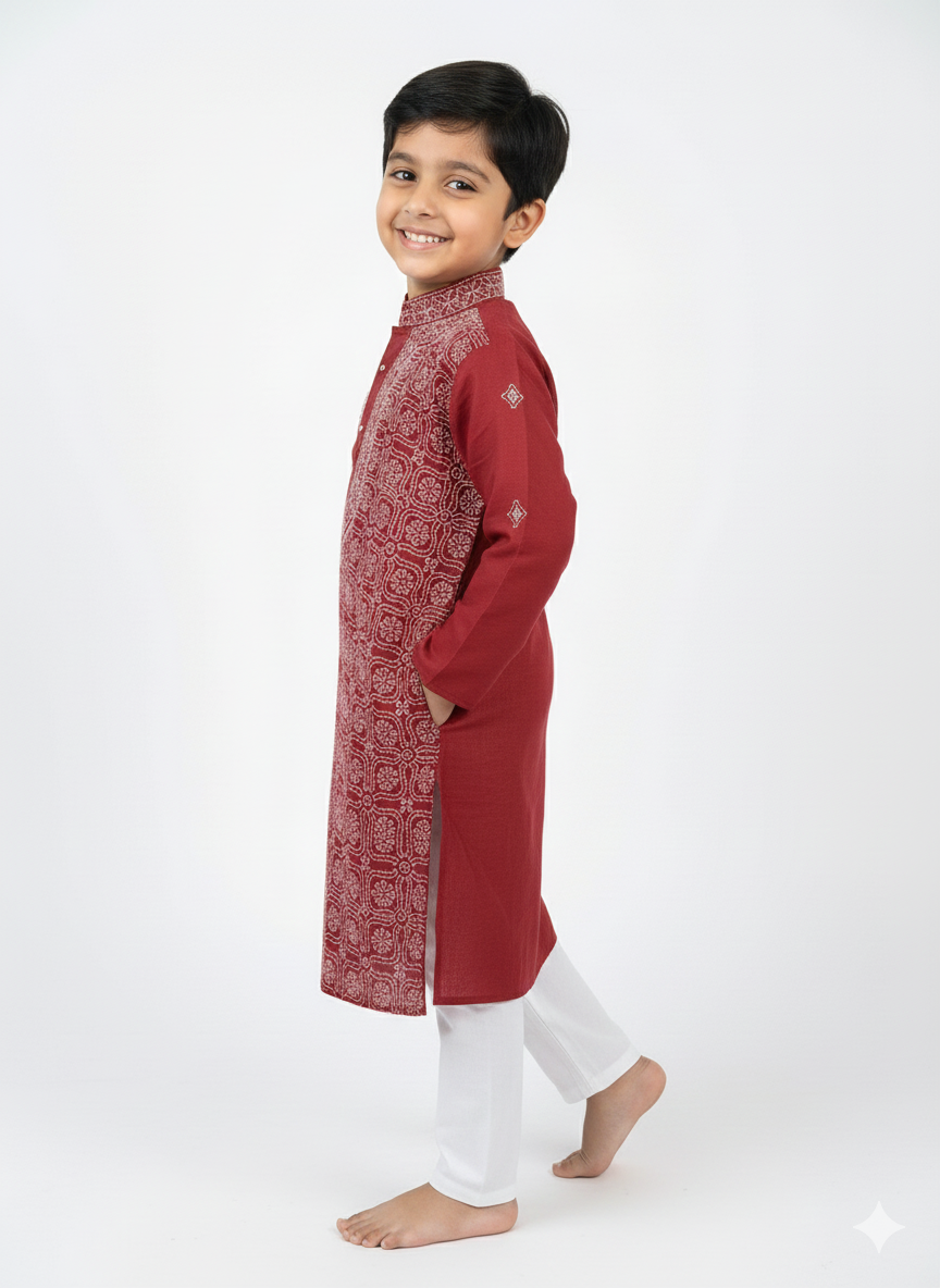Maroon Front Jaal - Cotton Chikankari Kurta