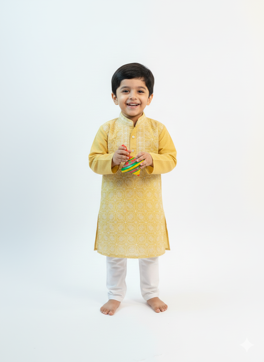 Beige Front Jaal - Cotton Chikankari Kurta