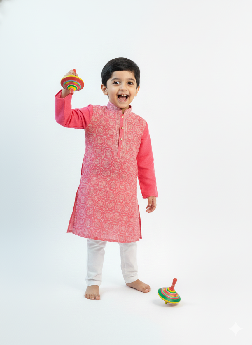 Peach Pink Front Jaal - Cotton Chikankari Kurta