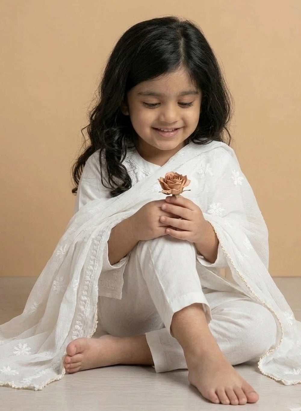 White Muslin - Chikankari Nanhe Farishtey Kidswear Set
