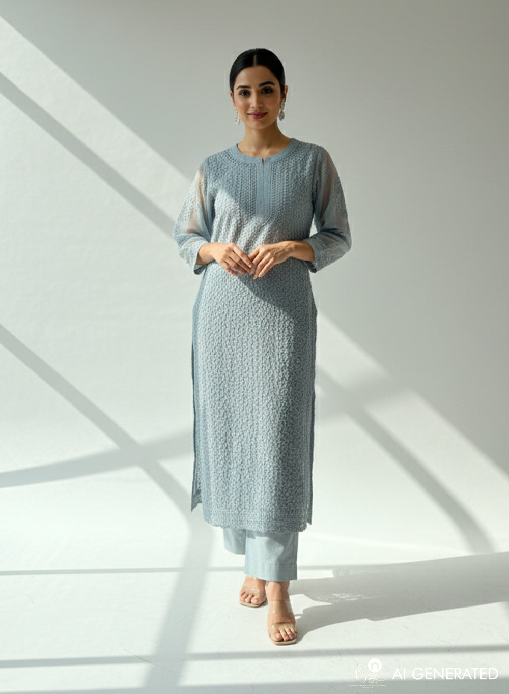 Gray Full Jaal - Fiza Bahaar Georgette Chikankari Kurta