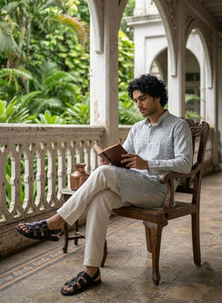 Gray - Nawab Floral Front Jaal Cotton Chikankari Kurta