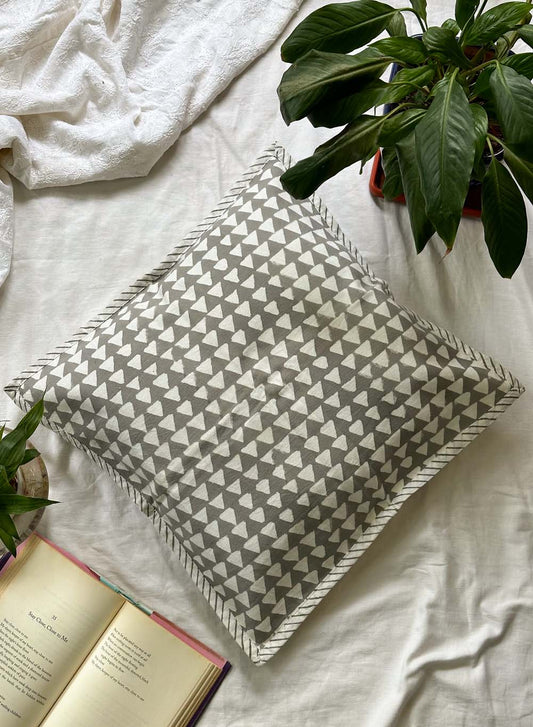 Gray Triangle - Gharonda Cotton Cushion Cover