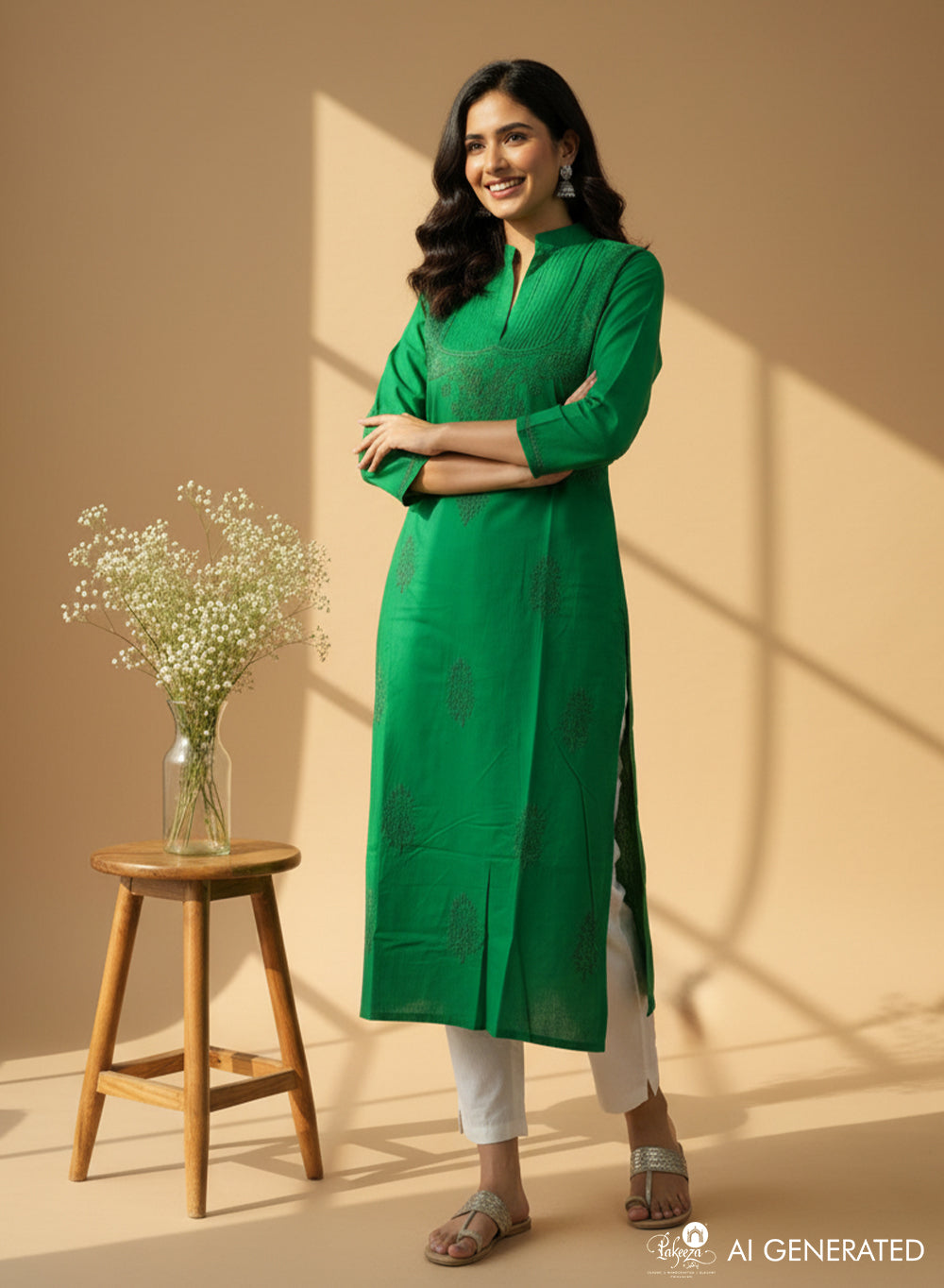 Green - Bahaar Cotton Chikankari Kurta