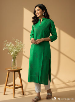 Green - Bahaar Cotton Chikankari Kurta