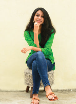 Green Buttons - Gulshan Cotton Chikankari  Short Top