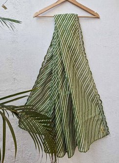Green Lehariya - Nazm Kota Cotton Chikankari Dupatta with Sequins