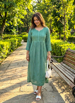Mirha Green - Aarzoo Muslin Hand Embroidered Chikankari Kurta
