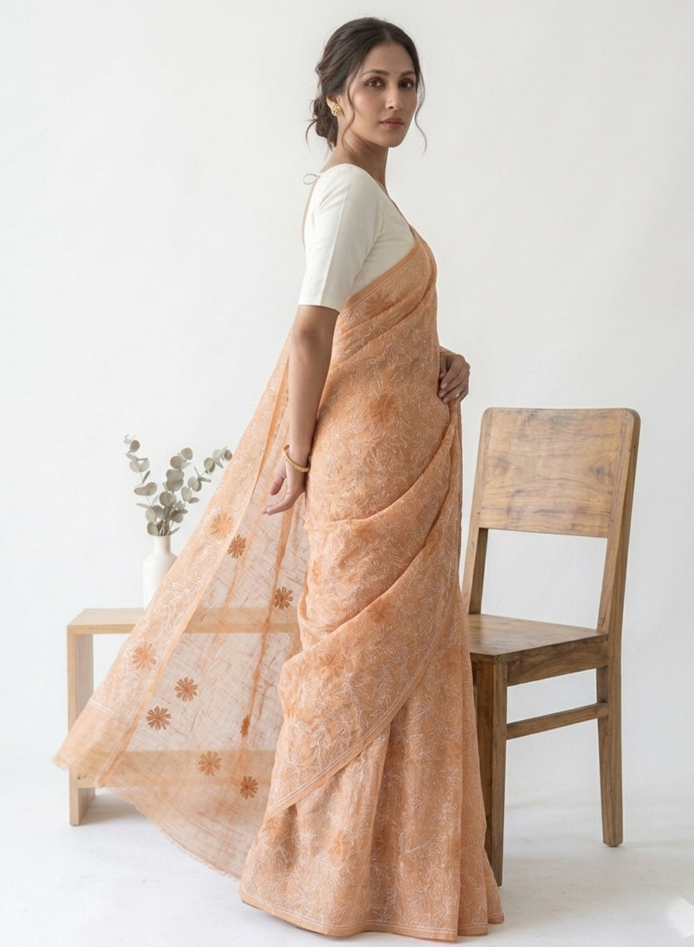 Guncha Muskmelon - Dual Thread Aks Cotton Tepchi Chikankari Saree