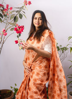 Guncha Brown - Dual Thread Aks Cotton Tepchi Chikankari Saree