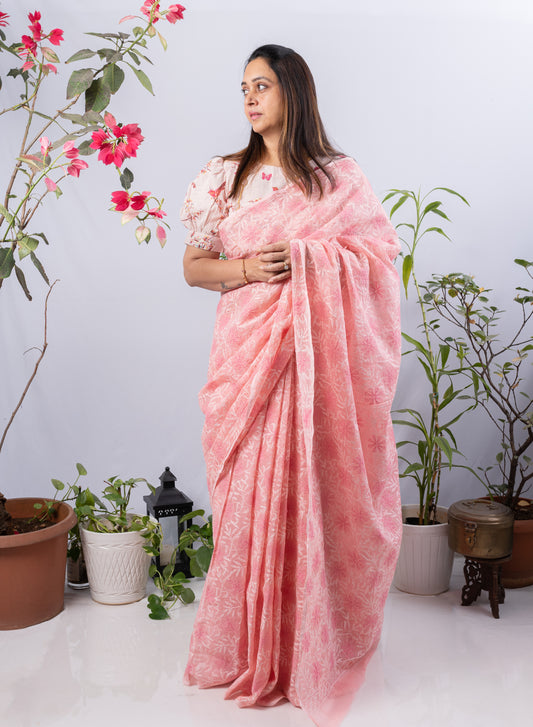 Guncha Pink - Dual Thread Aks Cotton Tepchi Saree