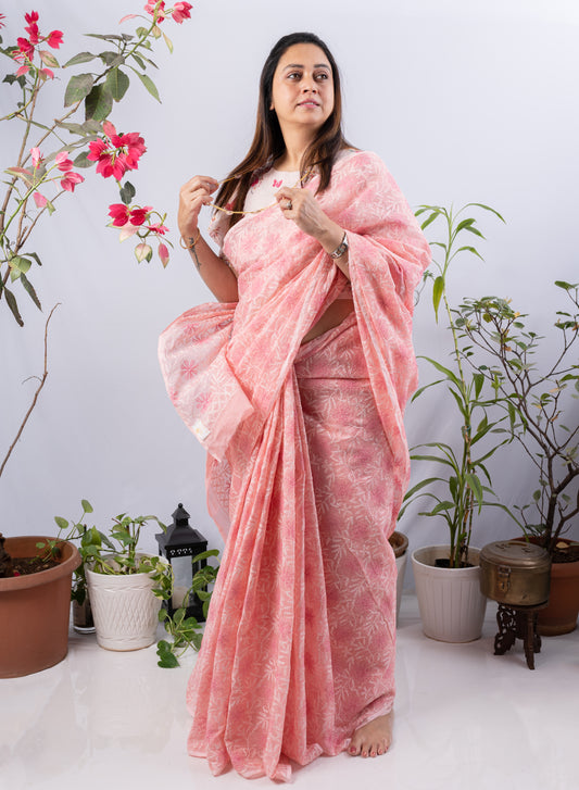 Guncha Pink - Dual Thread Aks Cotton Tepchi Saree