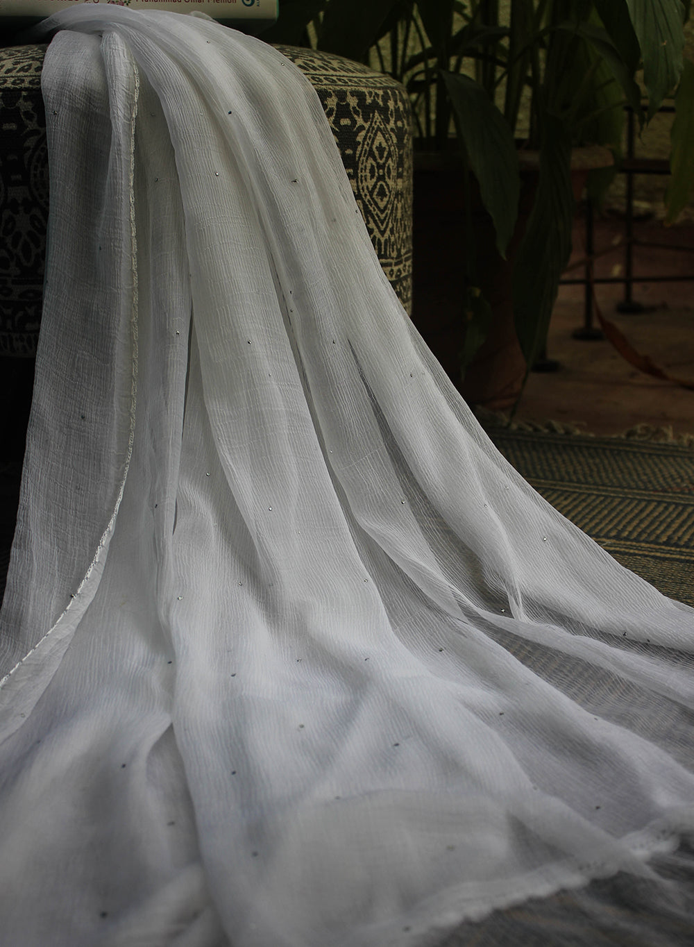 White Fardi - Nazm Chiffon Chikankari Dupatta