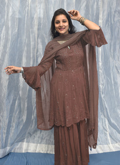 Inara Coco - Nargis Viscose Short Anarkali Chikankari Gharara Set